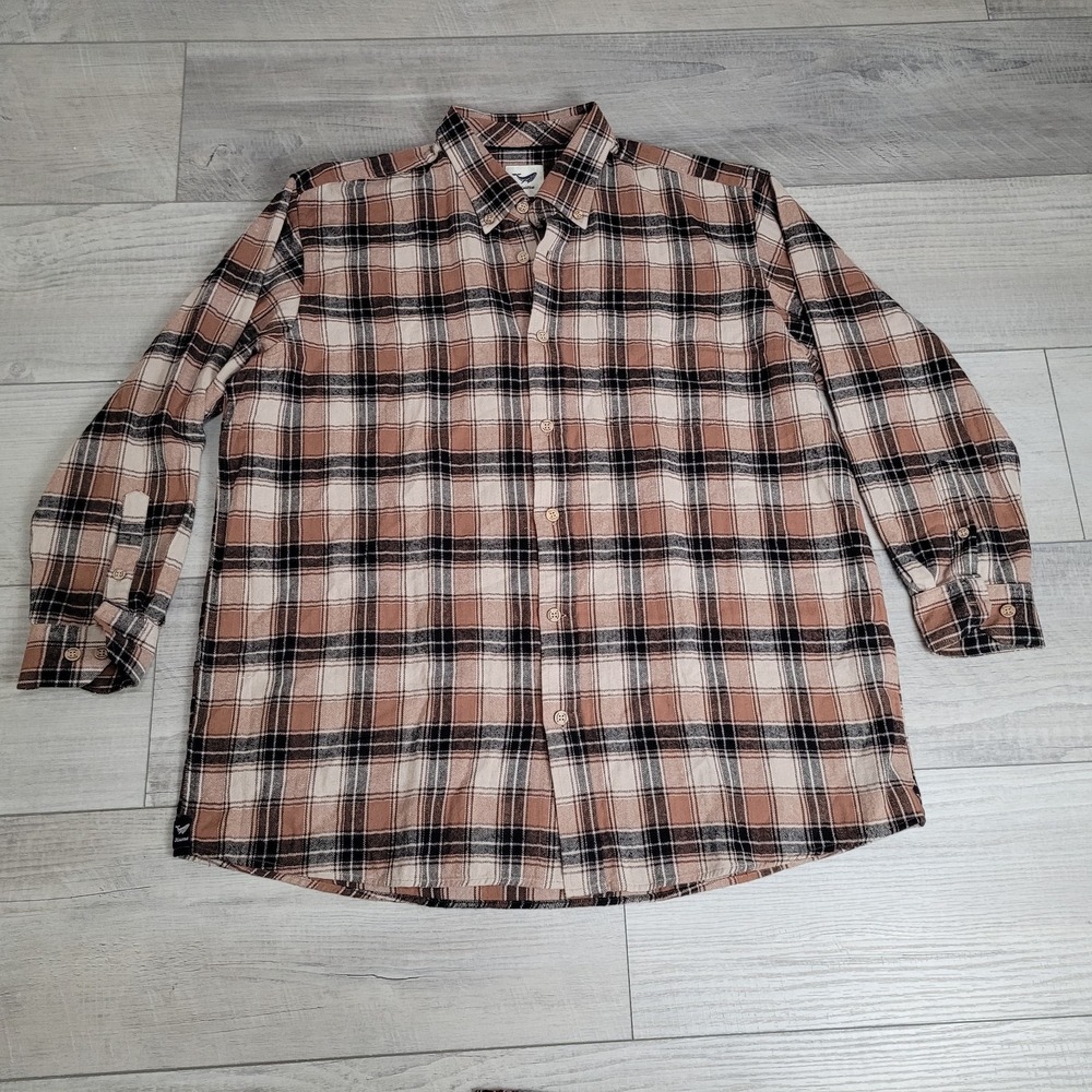 👕 Yiume Shirt Men's XXL Button Down Brown Plaid Light Flannel Cotton Outdoor👕‎